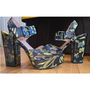Circus by Sam Edelman Maria Metallic Floral Block Heel 7 1/2 90s Y2K